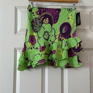Sisley Green and Purple Floral Mini Skirt